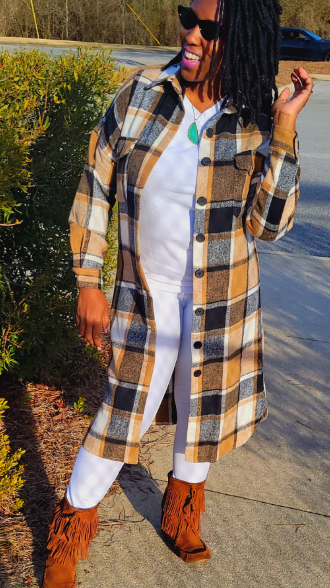 Rena's Brown and Tan Shacket Plaid Shirt Jacket