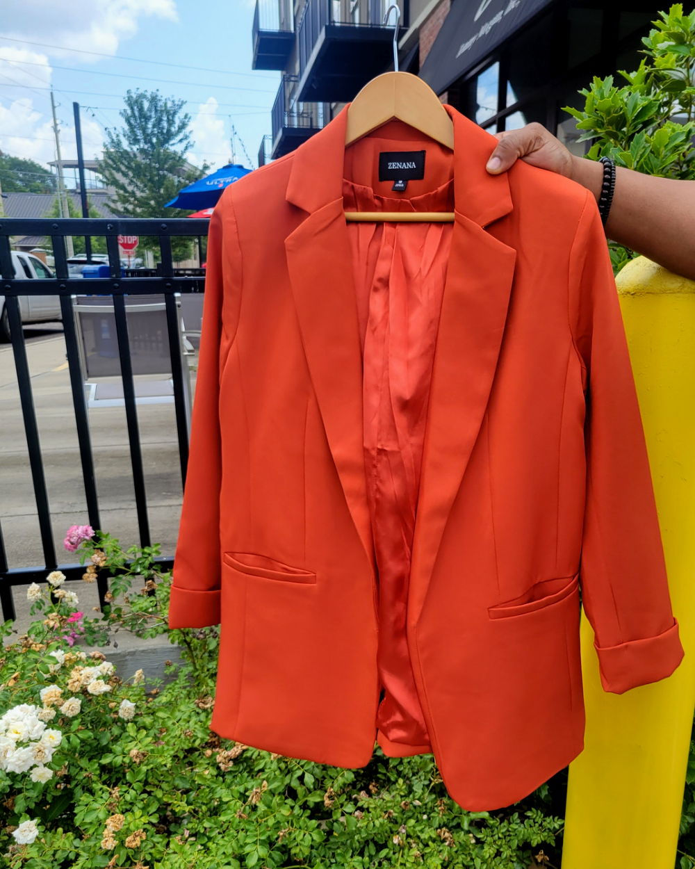 Women's Copper Orange Open Front Classic Blazer
